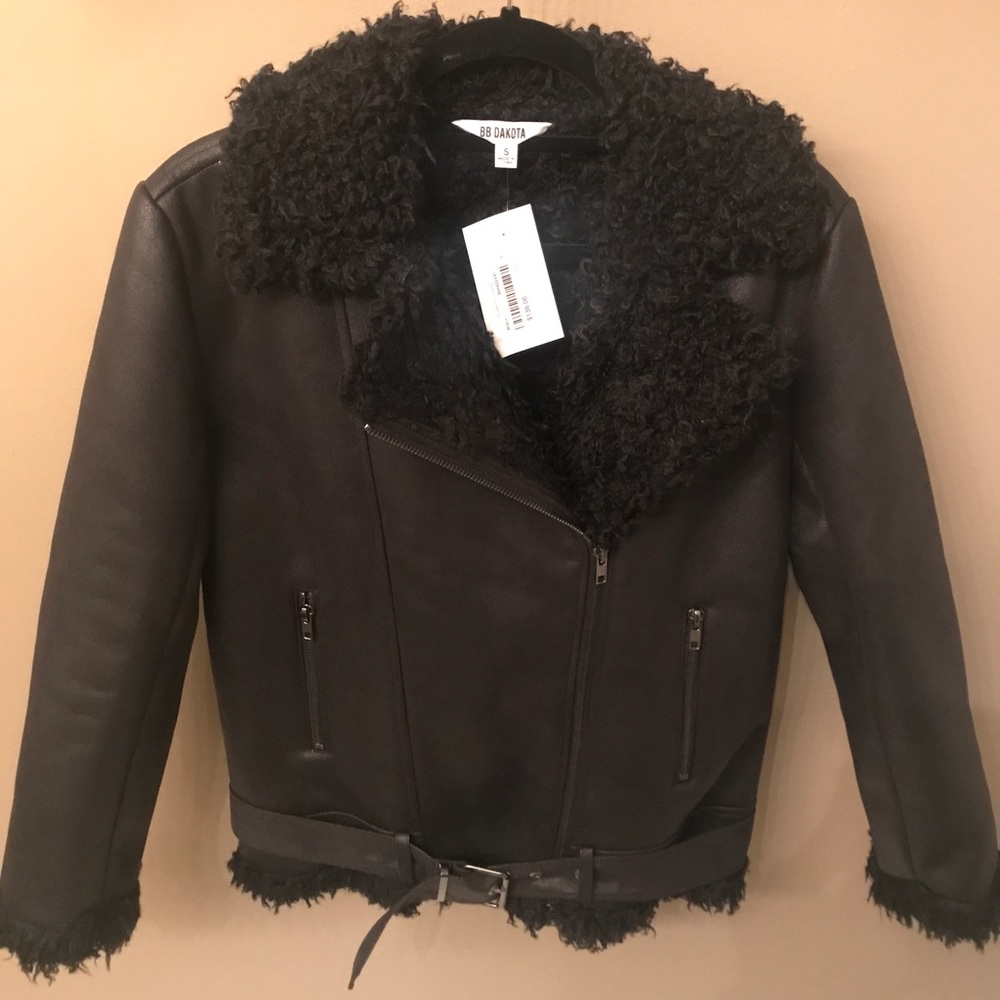 BB Dakota Black Leather Shearling Jacket
